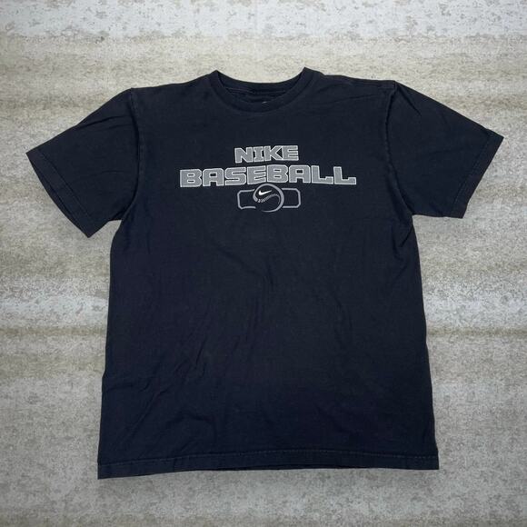 Nike Other - Vintage Y2K Nike Center Swoosh Shirt Mens L Jet Black Baseball Grey Logo